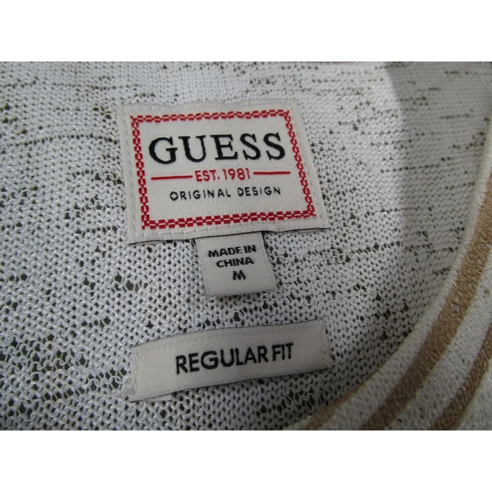 Guess Mens Baja Palm Pearl White Gauze Crew T-Shirt M4YP29KCA50 Size Medium - Picture 2 of 10
